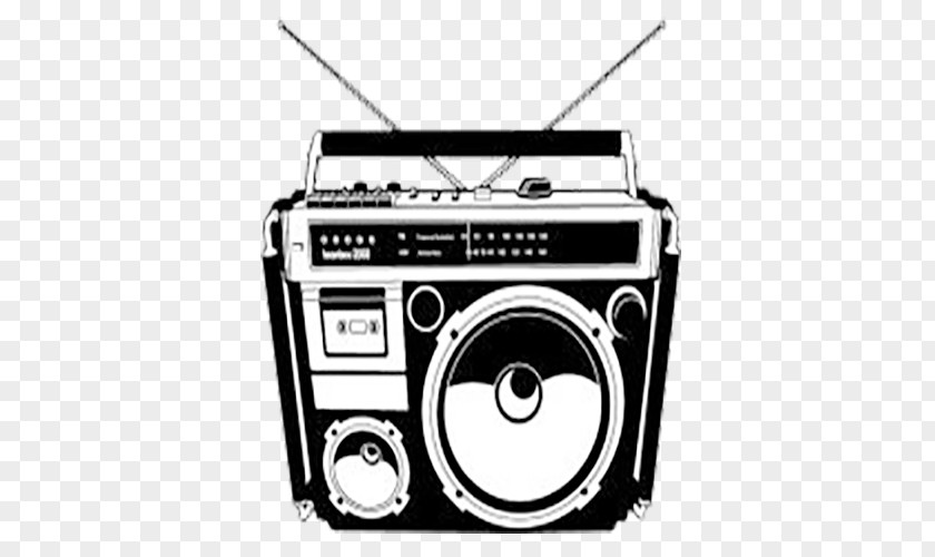 Black And White Cartoon Radio 1980s Boombox Clip Art PNG
