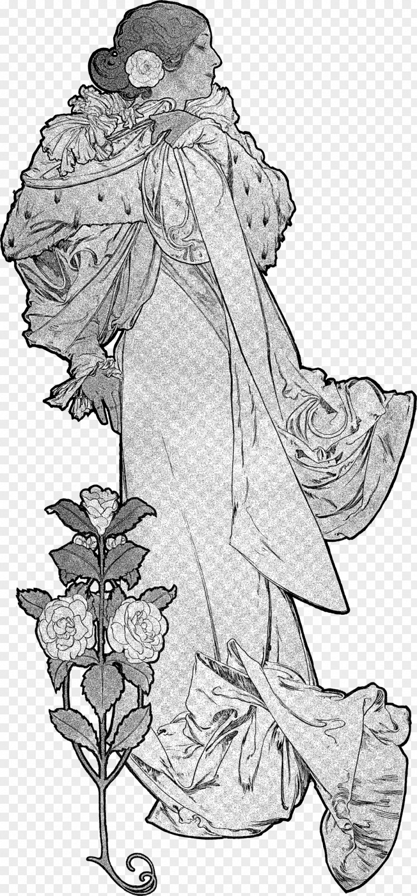 Halftones The Lady Of Camellias Line Art Sketch PNG