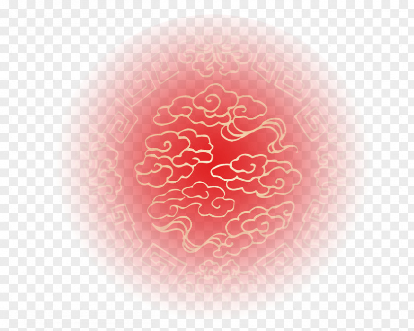 Chinese Style Clouds Glow Red Heart Pattern PNG