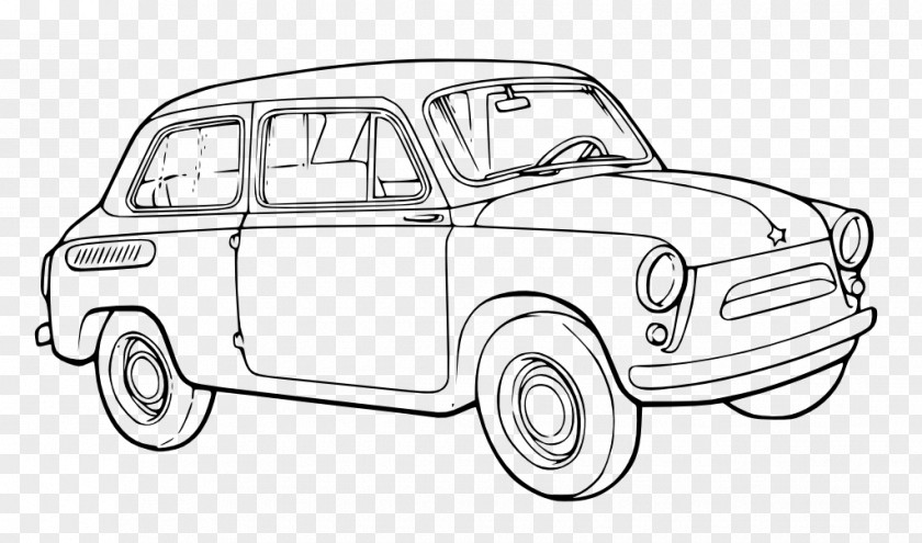 Coloring Book Compact Car Classic Background PNG