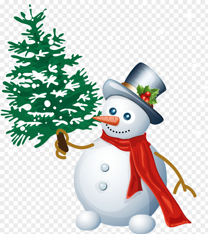 Snowman With Tree Clipart Christmas Santa Claus Clip Art PNG