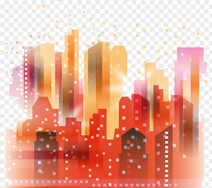 Hand-painted City Building Silhouette PNG