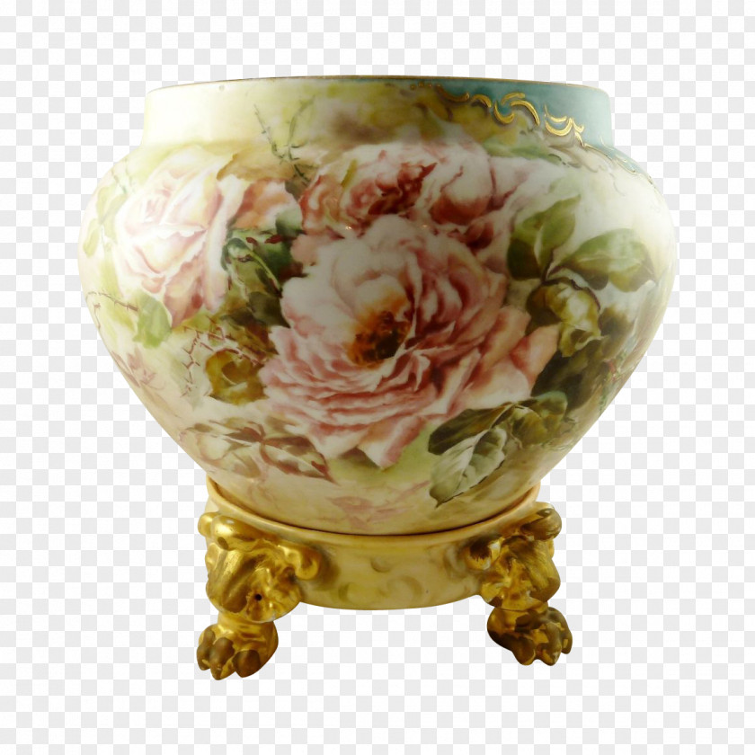 Hand Painted Hydrangea Limoges Porcelain Vase Jardiniere PNG