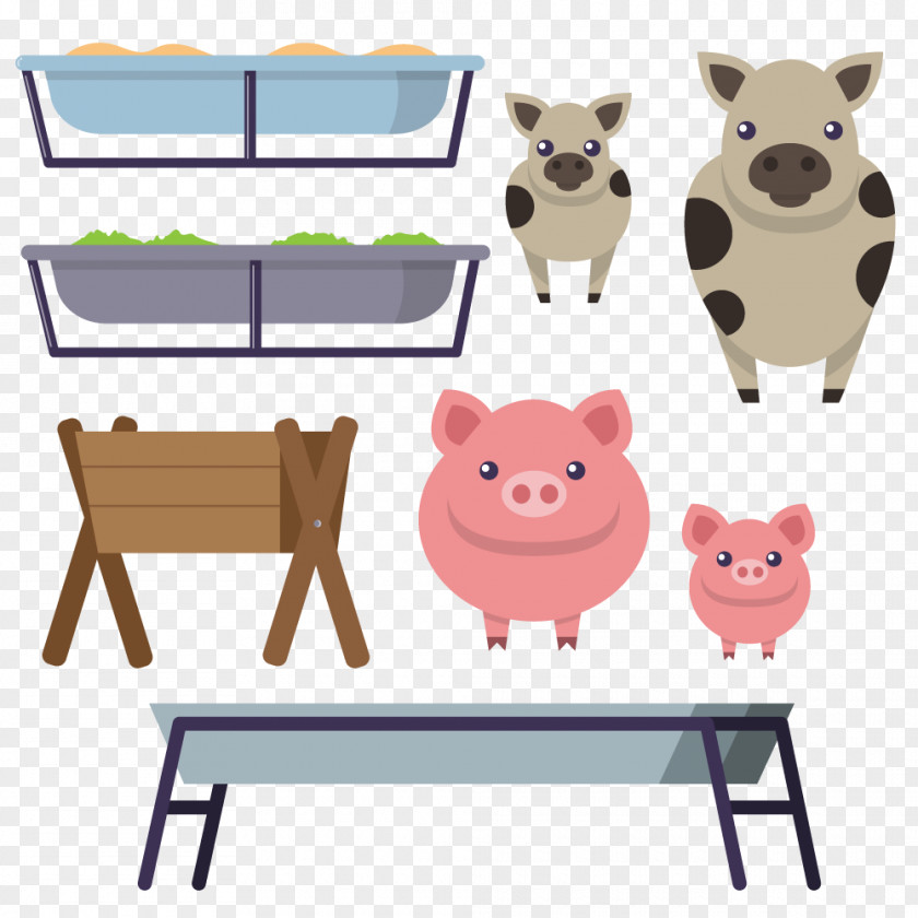 Vector Pigs Domestic Pig Cattle Manger Clip Art PNG