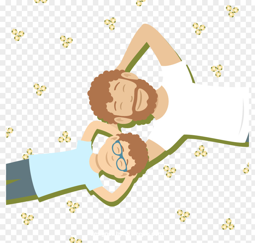 Father And Son Lying On The Grass To Rest Illustration PNG