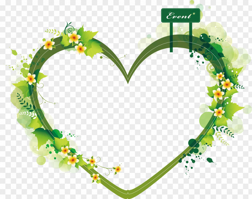 Green HeartShaped Summer Plant Vector Border Euclidean Heart Clip Art PNG