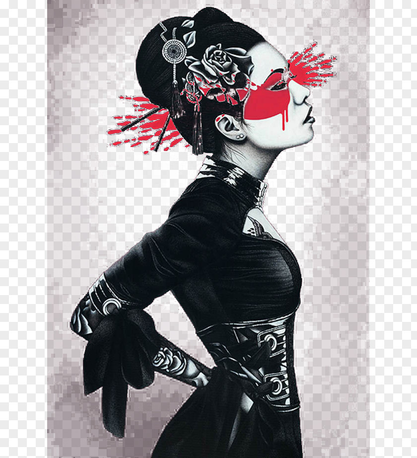 Japanese Geisha Street Art Stroke Fair Illustration PNG