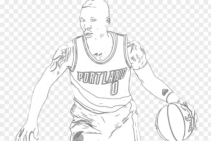 Human Standing Basketball Player Line Art White Sketch Arm PNG