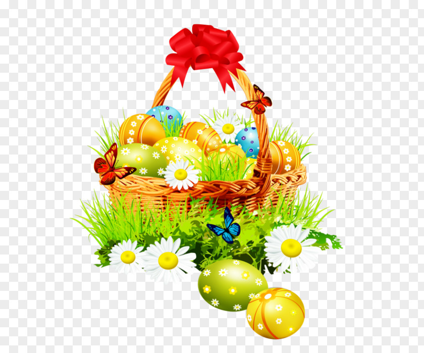 Beautiful Easter Basket With Red Ribbon Bunny Clip Art PNG