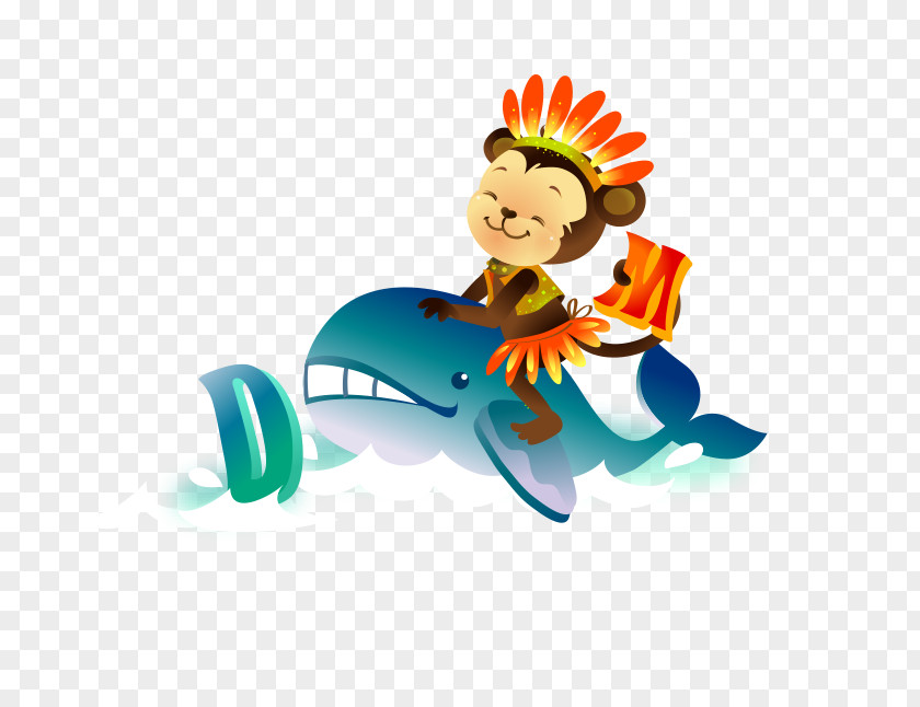 Hand-painted Clothing Monkey Cartoon Whale Indian Illustration PNG