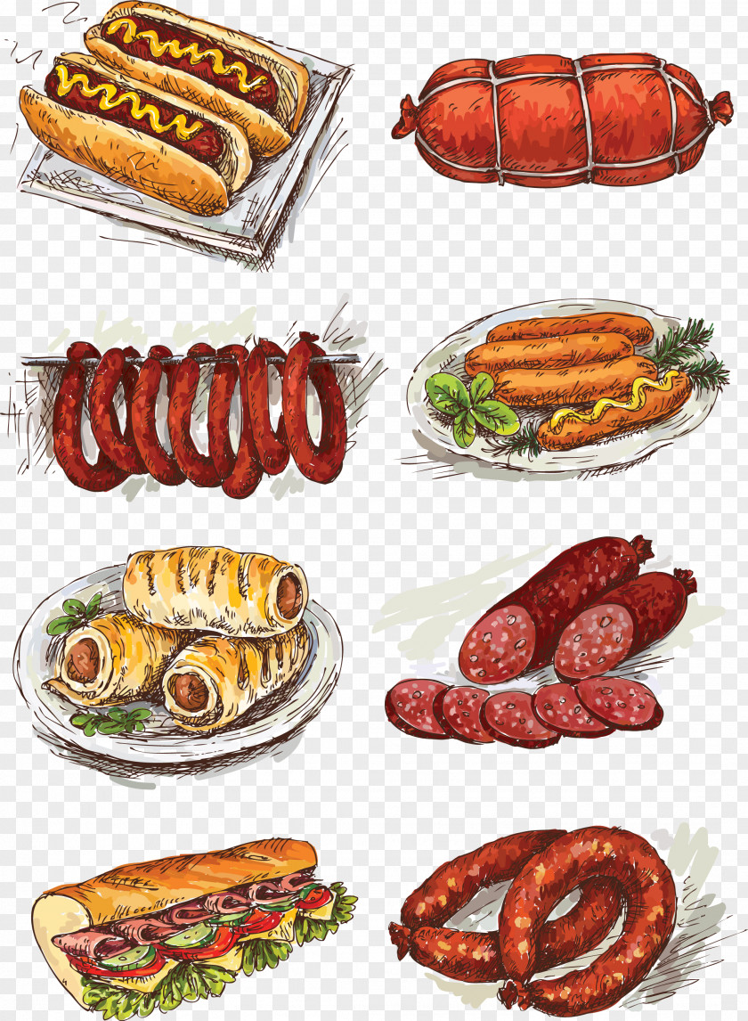 Hand-painted Ham Sausage Roll Bacon Illustration PNG