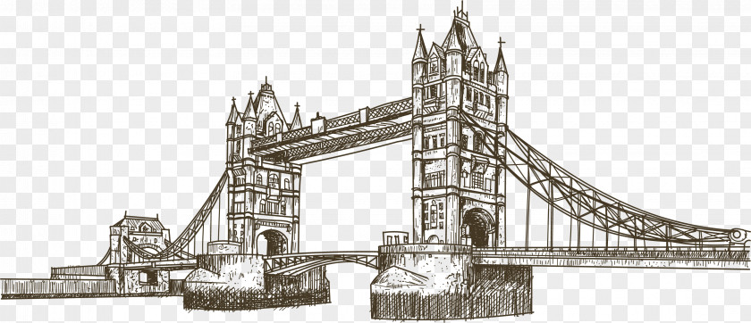 London BridgeHand Painted Landmark Tower Bridge Big Ben PNG