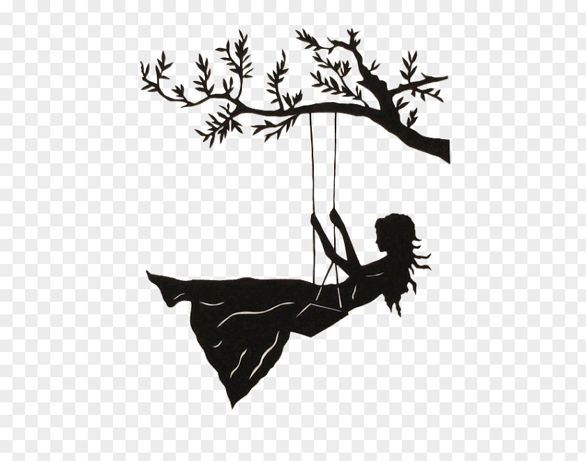 Silhouette Swing Drawing Art PNG Art, girl swing clipart PNG