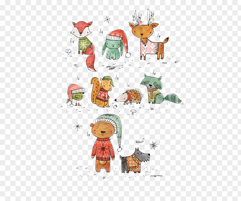 Hand-painted Christmas Animals, Elements Card Illustrator Illustration PNG