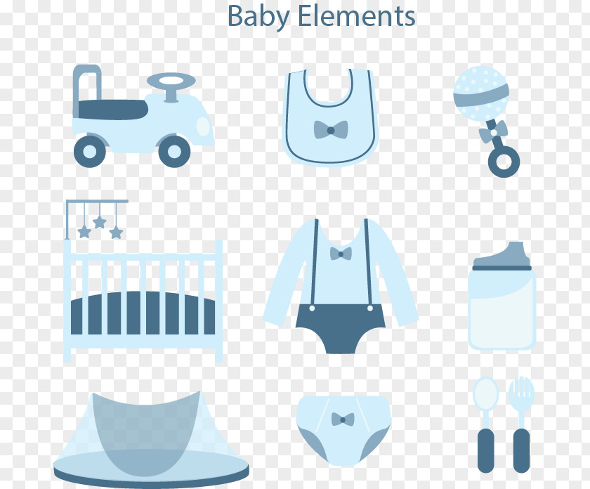 Baby Blue Flat Element Infant Bed Euclidean Vector PNG