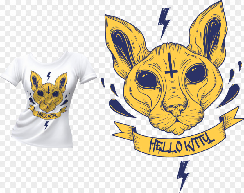 Vector Yellow Rabbit Head Printing Cat Illustration PNG