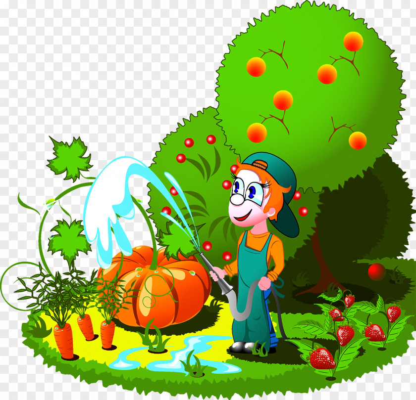 Growing Fruits And Vegetables Cartoon Farm Orchard Illustration PNG