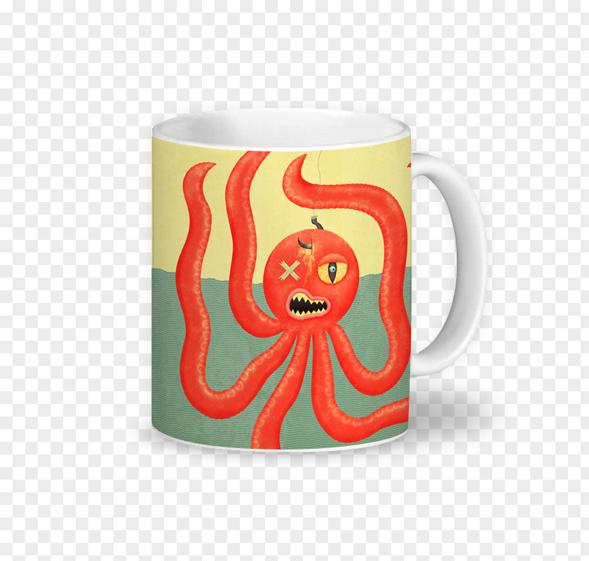 Octopus Coffee Cup Douchegordijn Canvas Print PNG