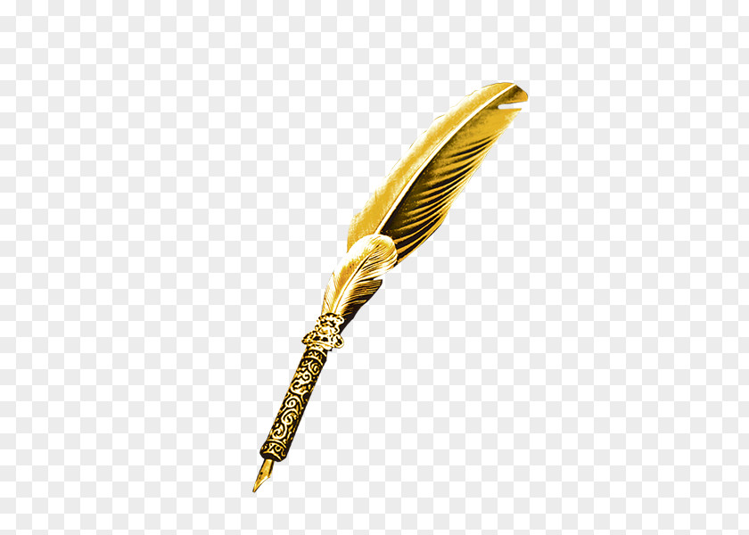Golden Feather Pen Quill Download PNG
