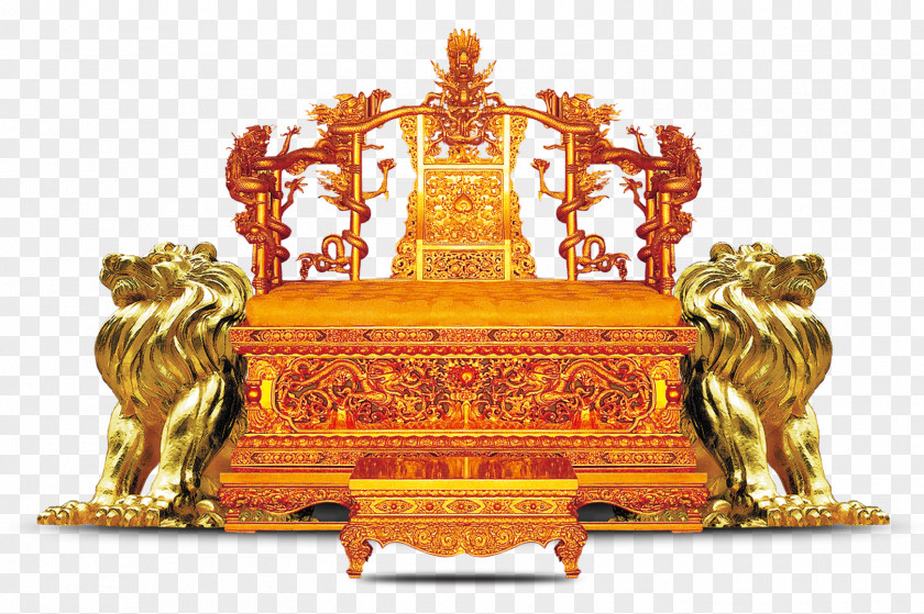 Golden Throne A Pair Of Lions Forbidden City Emperor China Table Chair PNG