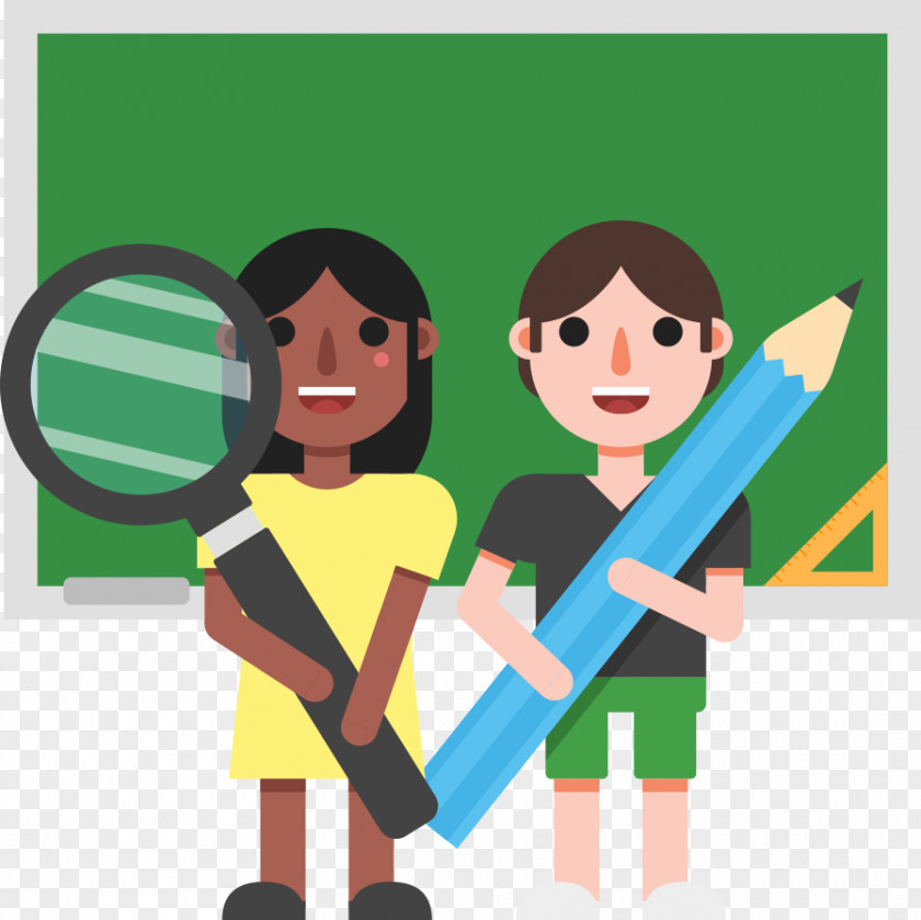 Students Holding A Magnifying Glass Clip Art PNG