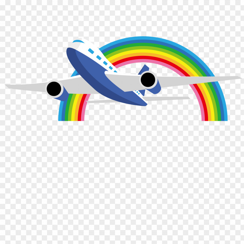 Rainbow With Plane Airplane Aircraft PNG