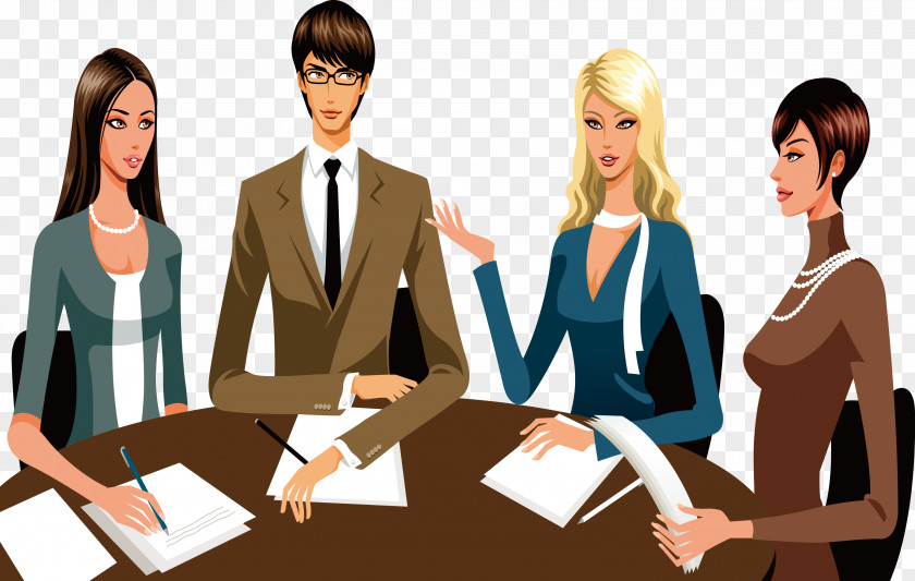 Illustration Of Fashion Professional Women Businessperson Desk PNG