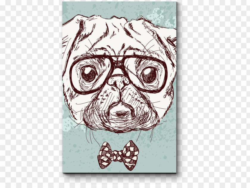 Puppy Pug Hipster Drawing PNG