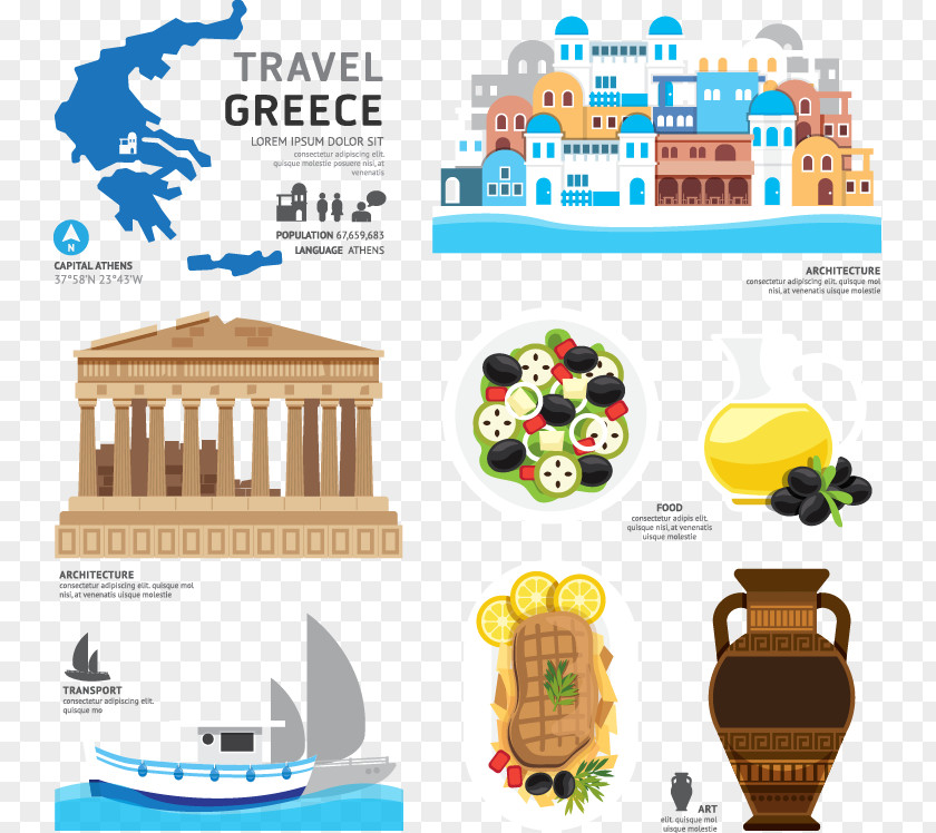 Flat TourismGreece Greece Euclidean Vector Stock Illustration Clip Art PNG