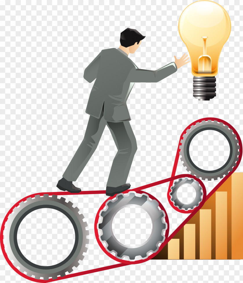 Touch The Bulb Business Man Designer Illustration PNG
