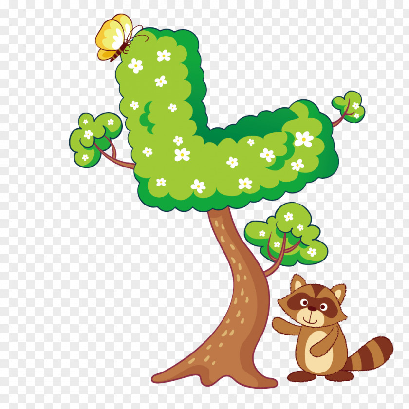 Tree Raccoon Cartoon Cat Illustration PNG