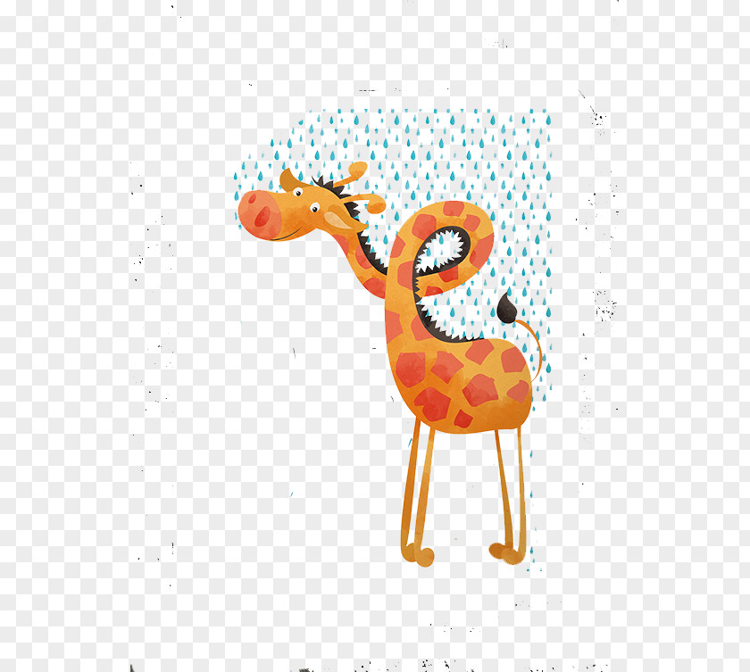 Giraffe Rain Cartoon Illustration PNG