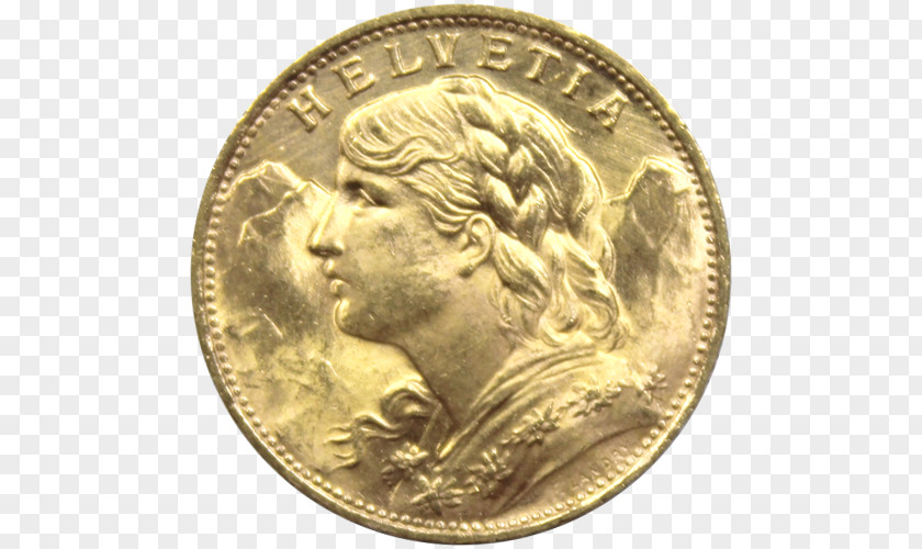 Coin Gold Vreneli Swiss Franc PNG