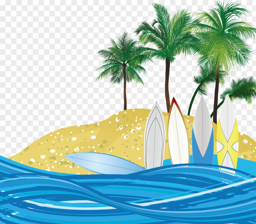 Vector Beach Arecaceae Poster Surfboard PNG