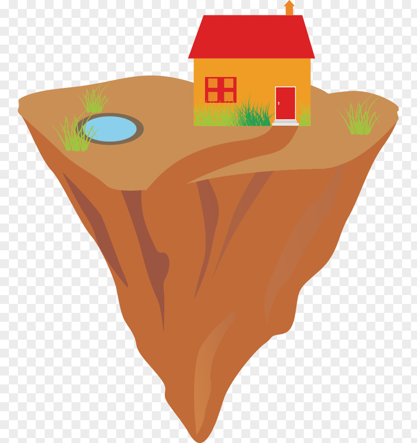 Cartoon Painted Suspension Island House Illustration PNG