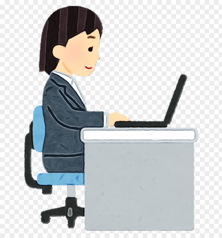 Cartoon Sitting Job Desk Furniture PNG