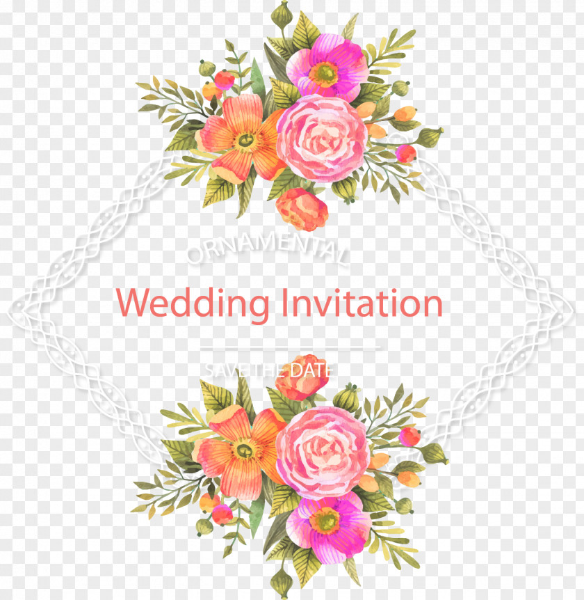 Fresh And Beautiful Flower Border Wedding Invitation Download PNG