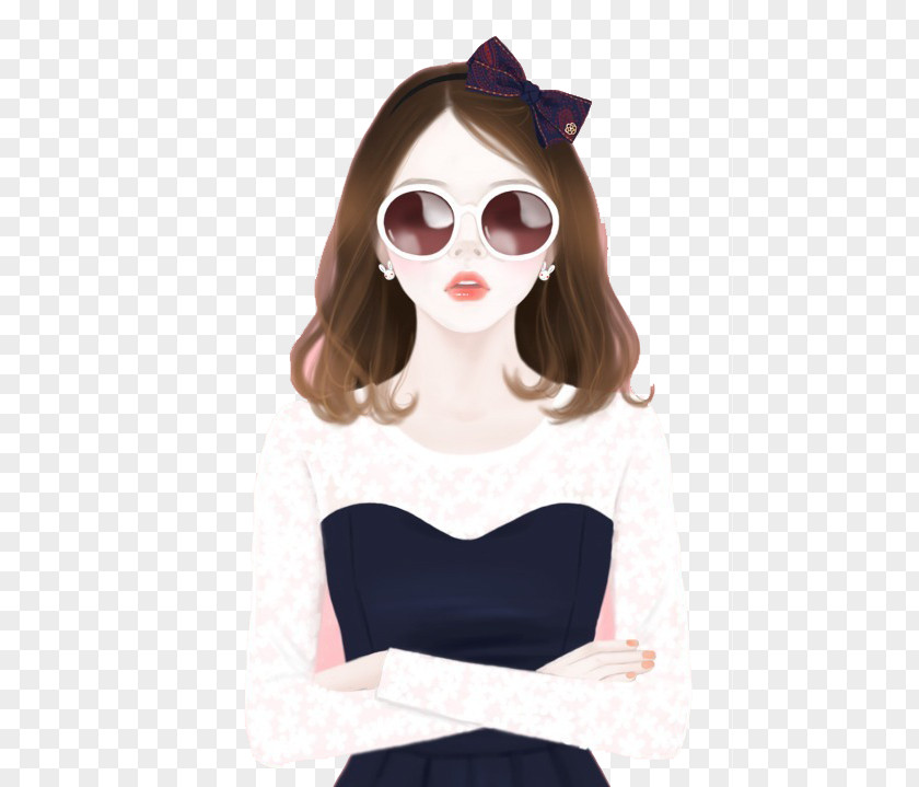 Avatar Cartoon Girl Cuteness Illustration PNG Illustration, Sunglasses girl, woman in white and black lace long-sleeved top clipart PNG