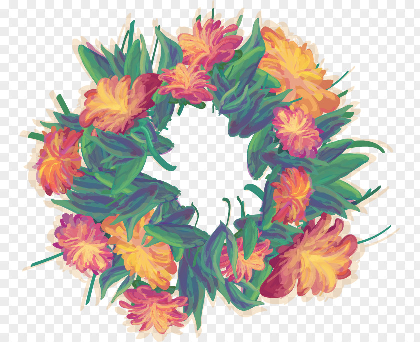 Vector Floral Wreath Flower Watercolor Painting Euclidean PNG