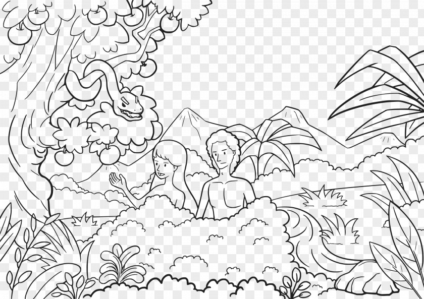Adam And Eve Garden Of Eden Coloring Book Bible Child PNG