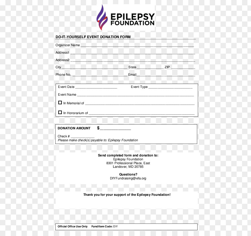 Running Marathon Donation Fundraising Epilepsy Foundation Form Template PNG