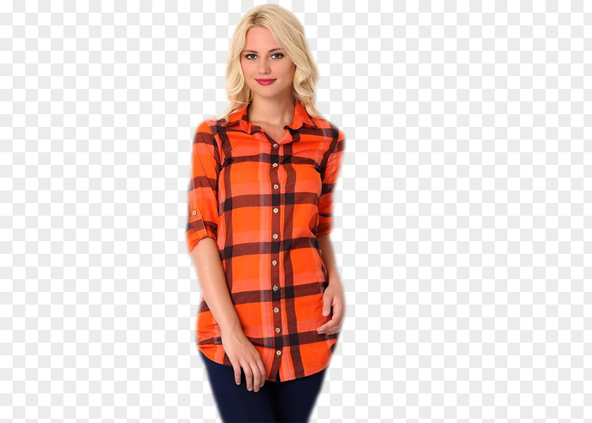 Button Tartan Blouse Sleeve Dress PNG