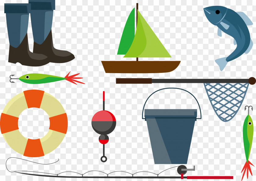 Vector To The River Fishing Net Rod Illustration PNG