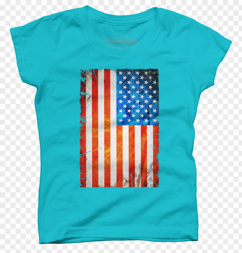 Usa Flag Grung T-shirt Sleeve Turquoise PNG