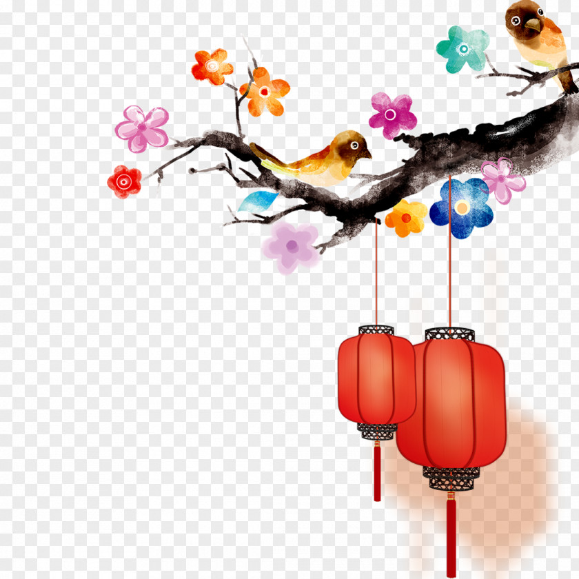 Hongmei,lantern,new Year,Chinese New Year,Joyous Chinese Year Download Watercolor Painting Taobao PNG