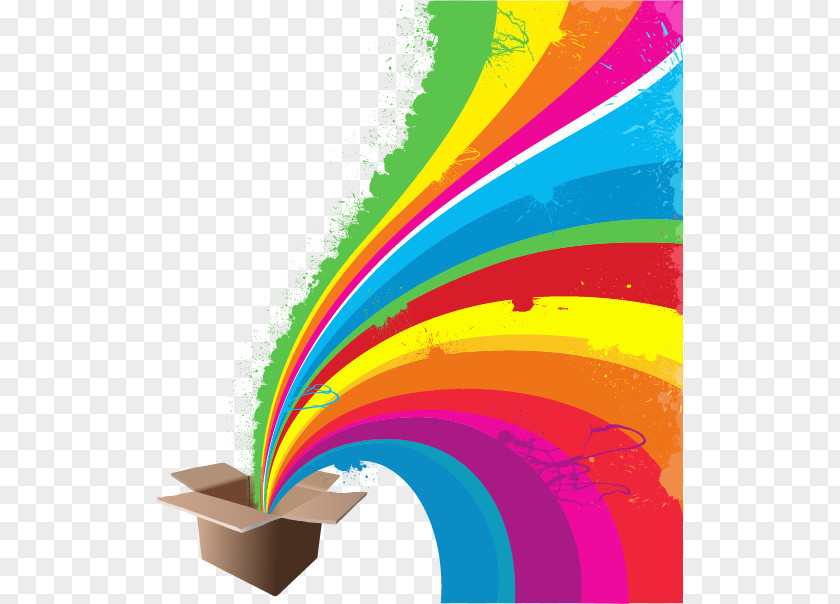 Vector Rainbow Paper Decorative Box PNG