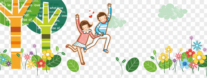 Vector Cartoon Jumping Little Couple Significant Other Illustration PNG