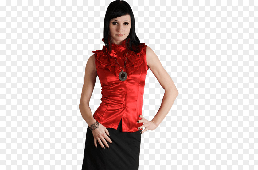 Red Silk Blouse Sleeveless Shirt Satin PNG