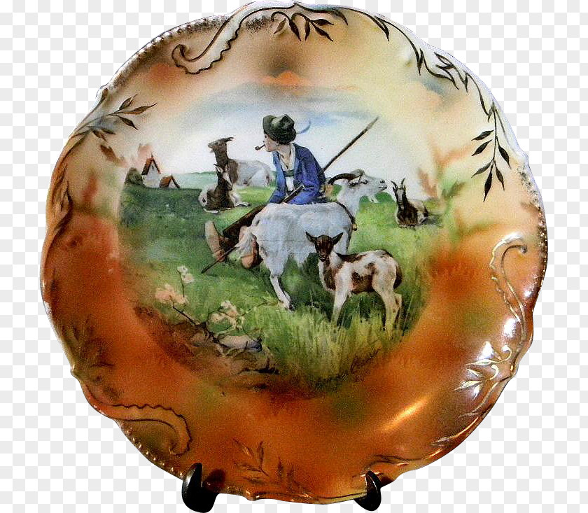 Hand-painted Scene Ceramic Limoges Porcelain Pottery Bisque PNG