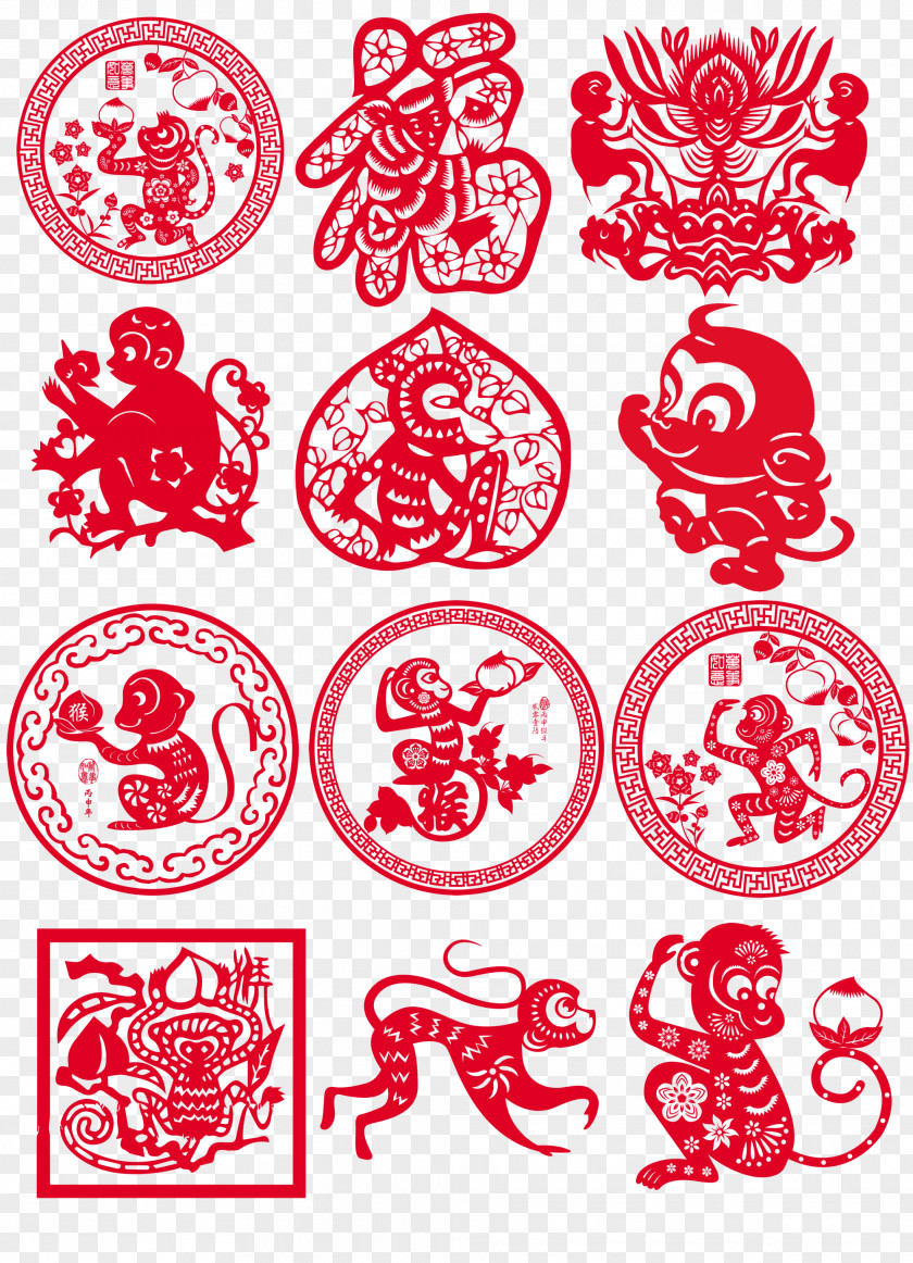Paper-cut Monkeys Papercutting Chinese New Year Monkey Paper Cutting Clip Art PNG